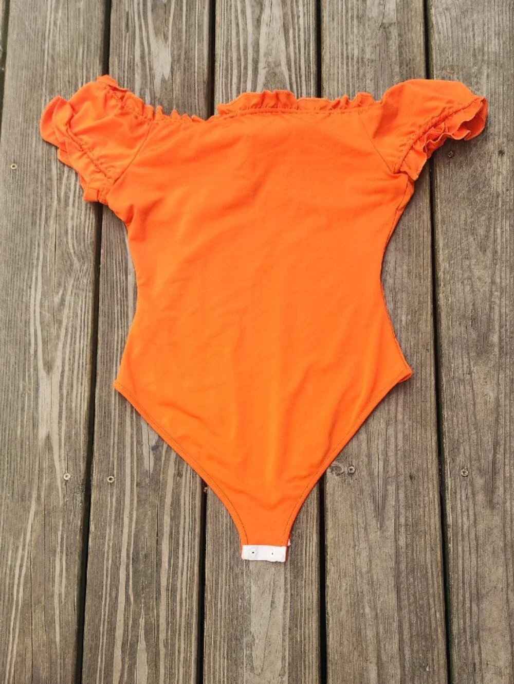 Zeagoo Orange Off-Shoulder Tie-Front Bodysuit - Picture 6 of 6
